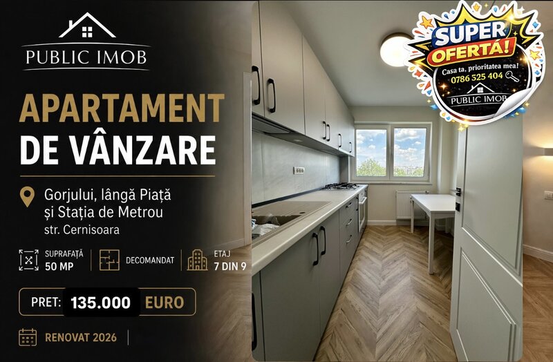 Gorjului, langa Piata si Statia de Metrou, Renovat  Premium